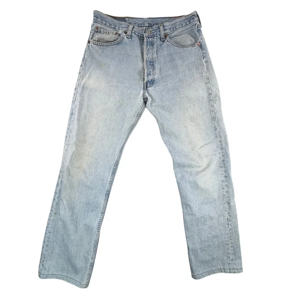 VTG‎ Levis 501 Light Wash Straight Leg Button Fly Jeans Made USA 30x30 Flaws*
